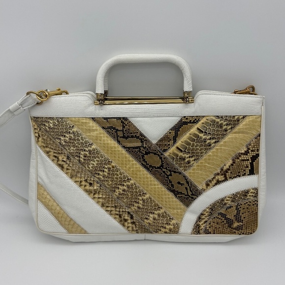 Bags by Supreme White Patchwork Reptile Print Clutch Shoulder Handbag - Picture 1 of 16